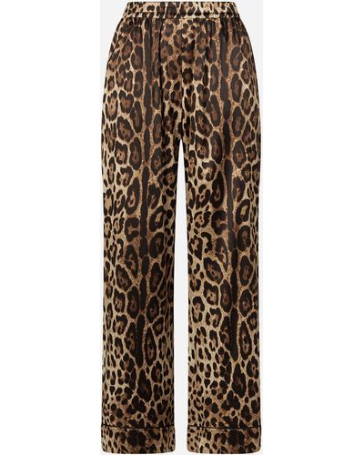 Dolce & Gabbana Pantalones de pijama en raso con estampado leopardo - Neutro