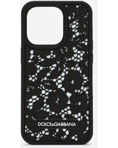 Dolce & Gabbana Funda para iPhone 14 Pro de goma con motivo de encaje - Negro