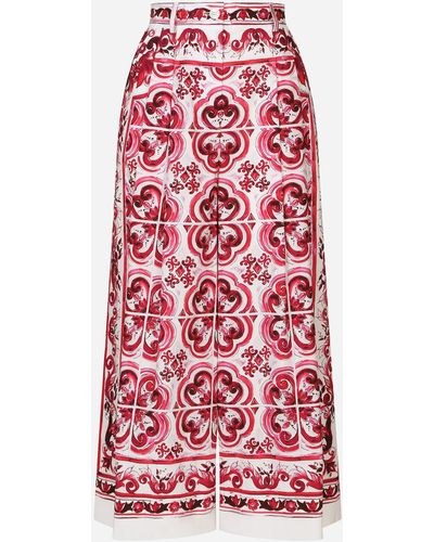 Dolce & Gabbana Culotte-Hose aus Popeline Majolika-Print - Rot
