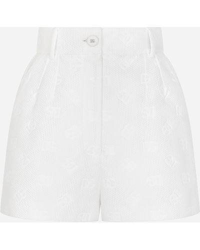 Dolce & Gabbana Jacquard Shorts With All-over Dg Logo - White