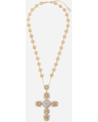 Dolce & Gabbana Pizzo necklace in yellow 18kt gold with aquamarines - Weiß