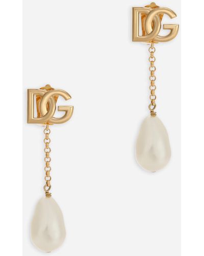 Dolce & Gabbana Ohrhänger mit Perlen und DG-Logo - Weiß