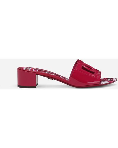 Dolce & Gabbana Patent Leather Dg Mules With Cut-out - Pink