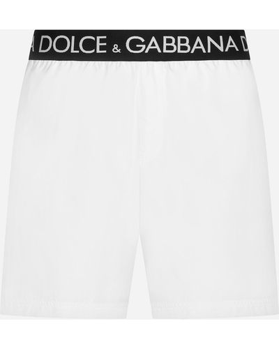 Dolce & Gabbana Mid-length Swim Trunks With Branded Stretch Waistband - White