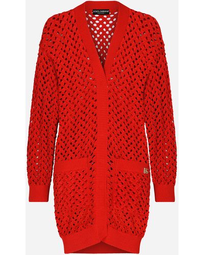 Dolce & Gabbana Cardigan lungo in crochet - Rosso