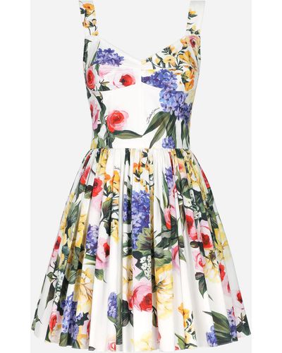 Dolce & Gabbana Vestido corsetero corto de algodón con estampado de jardín - Blanco