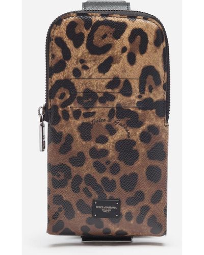 Dolce & Gabbana Étui pour smartphone en cuir de veau dauphine imprimé léopard - Multicolore