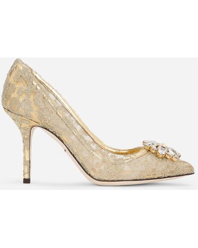 Dolce & Gabbana Lurex Lace Rainbow Court Shoes With Brooch Detailing - White