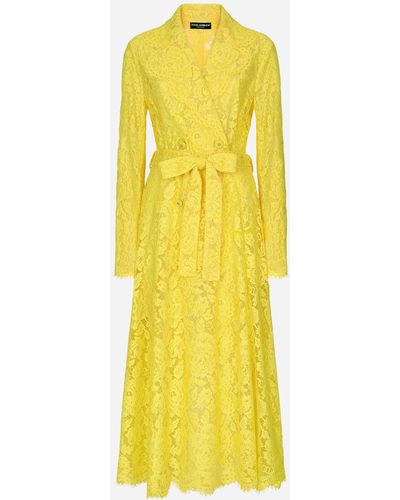 Dolce & Gabbana Lace Double-breasted Coat - Yellow
