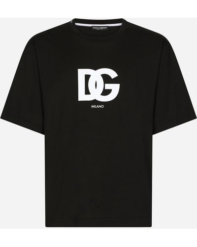 Dolce & Gabbana Baumwoll-T-Shirt mit DG-Logoprint - Schwarz