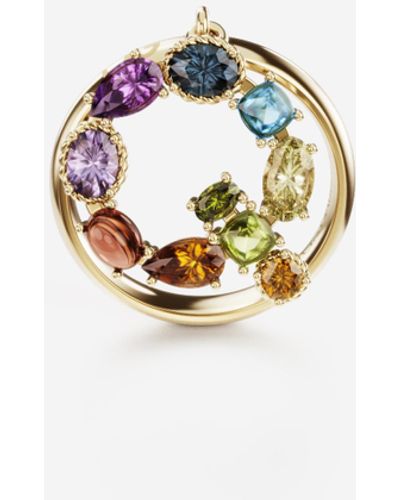 Dolce & Gabbana Rainbow alphabet Q ring in yellow gold with multicolor fine gems - Mehrfarbig