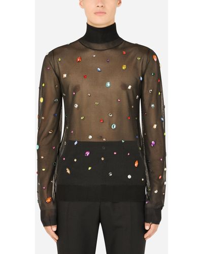 Dolce & Gabbana Pullover hoher Kragen Funktionsgarn mit Kristallen - Schwarz
