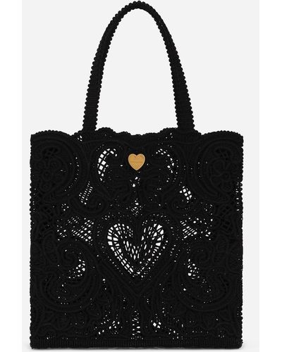 Dolce & Gabbana Bolso shopper Beatrice mediano con bordado en cordonetto - Negro