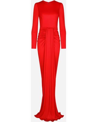 Dolce & Gabbana Long Organzine Dress With Draping - Red