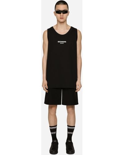 Dolce & Gabbana Camiseta sin mangas en punto de algodón con estampado y parche DG VIB3 - Negro