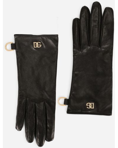 Dolce & Gabbana Nappa Leather Gloves With Dg Logo - Black