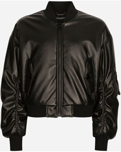 Dolce & Gabbana Faux Leather Jacket With Logo Tag - Black