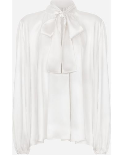 Dolce & Gabbana Blusa in seta con sciarpa a fiocco - Bianco