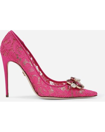 Dolce & Gabbana Rainbow Lace Court Shoes In Lurex Lace - Pink