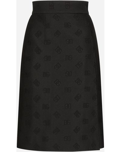 Dolce & Gabbana Falda midi de jacquard acolchado logotipo DG - Negro