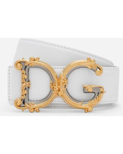 Dolce & Gabbana Leather belt with baroque DG logo - Weiß