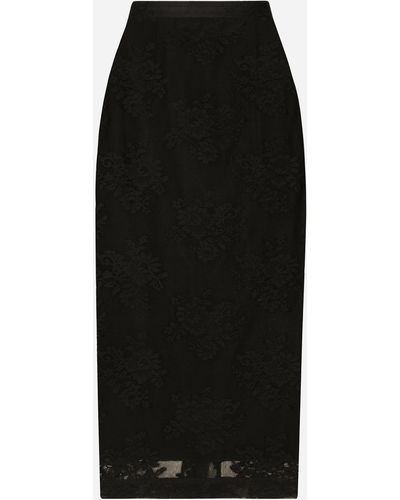 Dolce & Gabbana Falda de tubo de encaje con abertura - Negro