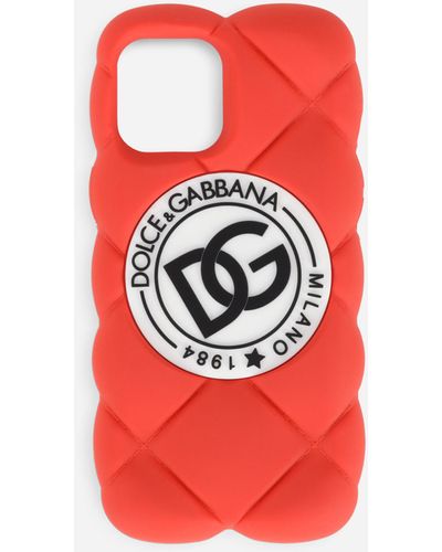 Dolce & Gabbana Funda iPhone 12 Pro Max de goma con efecto acolchado y logotipo DG - Rojo