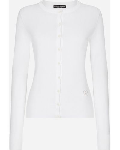 Dolce & Gabbana Silk Round-neck Cardigan - White