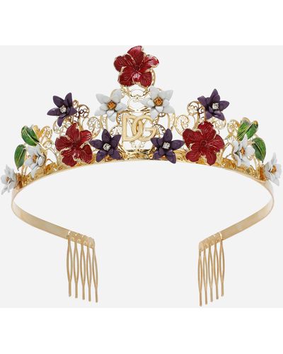 Dolce & Gabbana Diadem mit Blumen und DG-Logo - Weiß