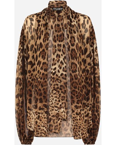Dolce & Gabbana Camicia in chiffon stampa leopardo - Marrone