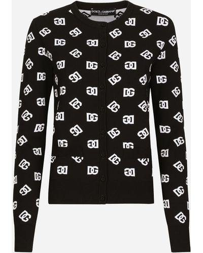 Dolce & Gabbana Viscose Cardigan With Jacquard Dg Logo - Black