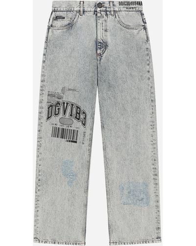 Dolce & Gabbana Jeans 5 tasche in denim con logo DG VIB3 - Grigio