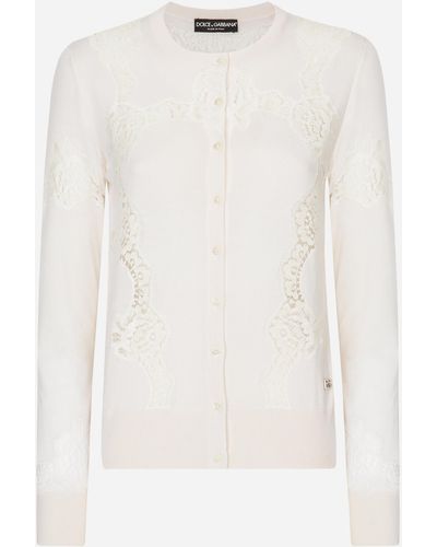 Dolce & Gabbana Cardigan in cashmere e seta con intarsi in pizzo - Bianco