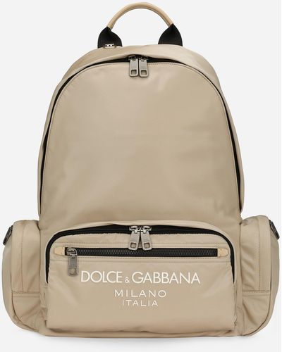 Dolce & Gabbana Nylon Backpack With Rubberized Logo - Natural