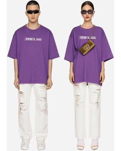 Dolce & Gabbana Camiseta en punto de algodón con estampado DG VIB3 y logotipo - Morado