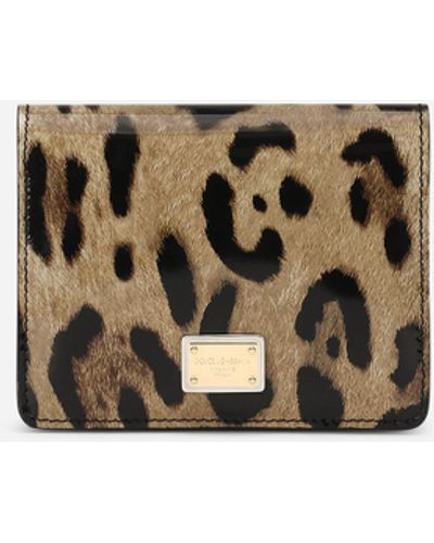 Dolce & Gabbana Geldbörse aus glänzendem Kalbsleder mit Leopardenmuster-Aufdruck - Mettallic