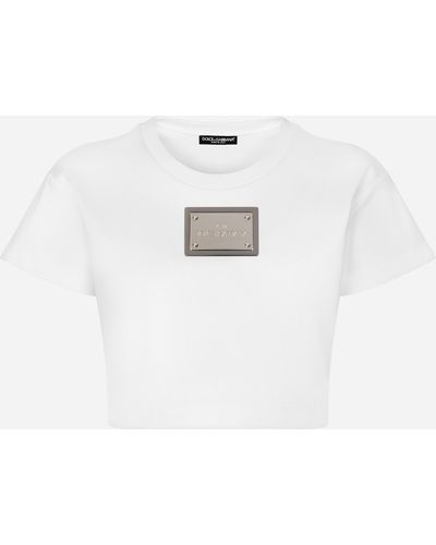 Dolce & Gabbana Kim Dolce&gabbana Cropped T-shirt With "kim Dolce&gabbana" Tag - White