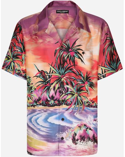 Dolce & Gabbana Hawaiihemd Seidentwill mit Hawaii-Print - Rot