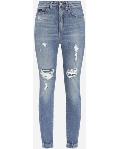 Dolce & Gabbana Stretch Denim Audrey Jeans With Rips - Blue