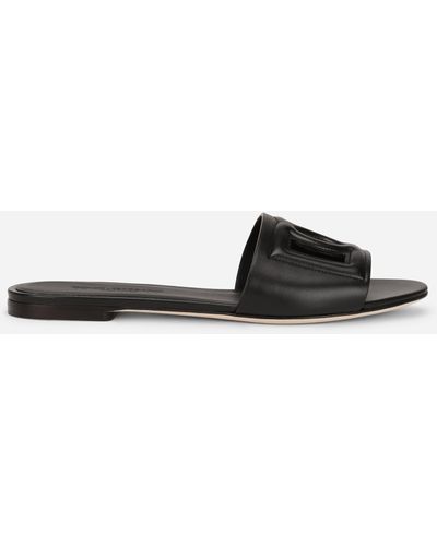 Dolce & Gabbana Leather Logo Slide Sandal - Black