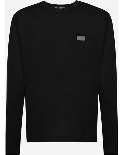 Dolce & Gabbana T-shirt à manches longues et plaquette à logo - Noir