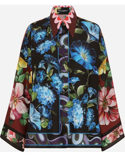 Dolce & Gabbana Oversize-Bluse aus Seide Blumenprint - Blau