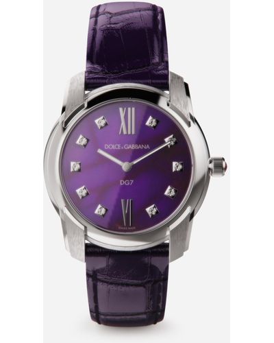 Dolce & Gabbana Dg7 Watch In Steel With Sugilite And Diamonds - Purple