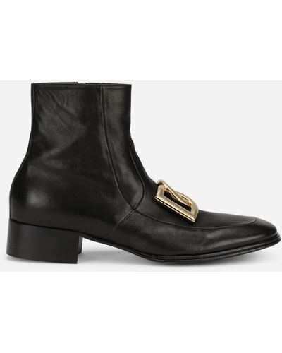 Dolce & Gabbana Nappa Leather Ankle Boots With Dg Logo - Black