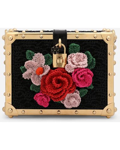 Dolce & Gabbana Tasche Dolce Box aus gehäkeltem Raphiabast - Rot