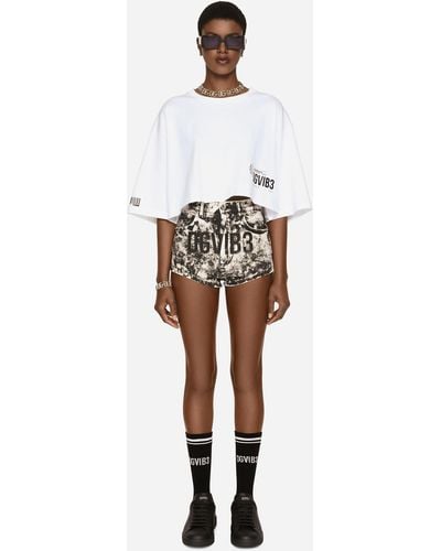 Dolce & Gabbana Dg Vib3 Cropped Short-sleeved Cotton Jersey T-shirt - White