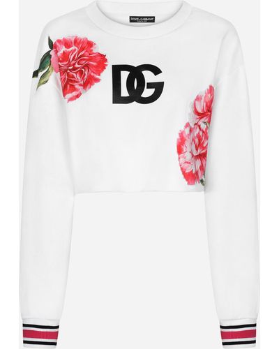 Dolce & Gabbana Sweatshirt aus Jersey mit Nelken-Patch - Weiß