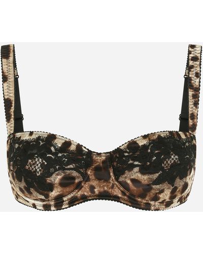 Dolce & Gabbana Balconette-BH aus Satin Leoprint mit Spitze - Mehrfarbig