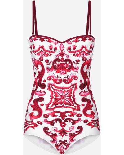 Dolce & Gabbana Majolica print balconette one-piece swimsuit - Rosso