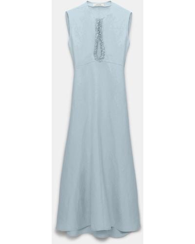 Dorothee Schumacher Linen Blend Dress With Embroidered Cutout - Blue